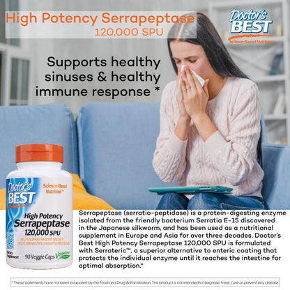 Doctor's Best High Potency Serrapeptase, 120,000 SPU, 90 Count - Ome's Beauty Mart