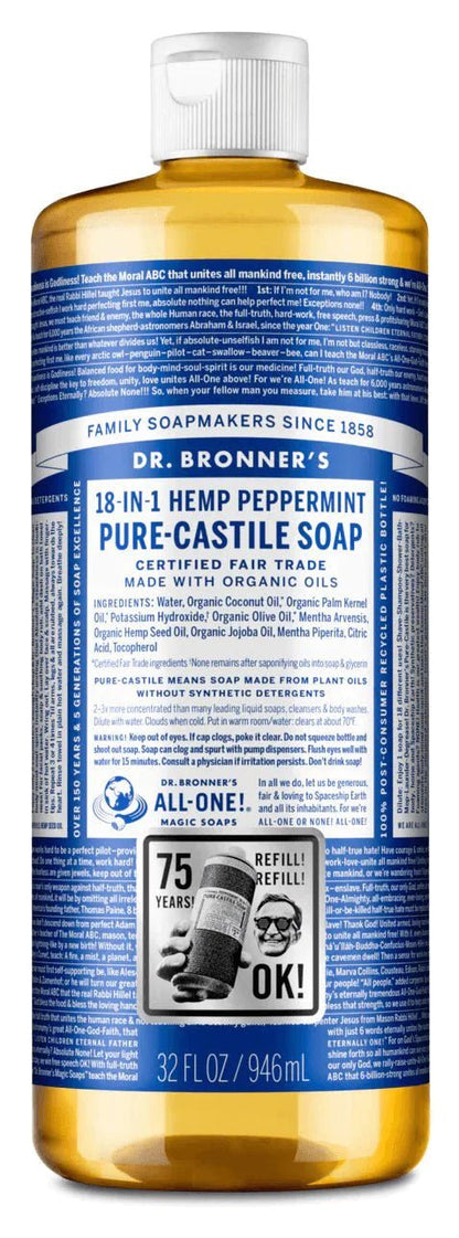 Dr. Bronner's 18-in-1 Hemp Peppermint Pure-Castile Soap 32oz - Ome's Beauty Mart