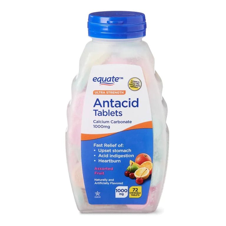 Equate Ultra Strength Antacid Assorted Fruit Chewable Tablets, 1000 mg, 72 Count - Ome's Beauty Mart