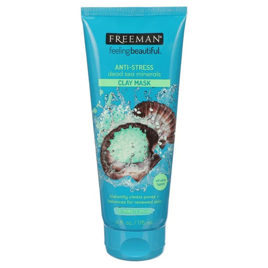 Freeman Dead Sea Minerals Anti-Stress Clay Facial Mask, Face Mask Balances Skin Moisture, Clears Pores, Made With Lavender and Bergamot For All Skin Types, 6 fl. oz./175 mL Tube - Ome's Beauty Mart
