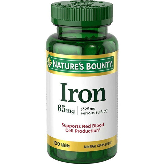 Iron 65mg, 325 mg Ferrous Sulfate, Cellular Energy Support, Promotes Normal Red Blood Cell Production, 100 Tablets - Ome's Beauty Mart