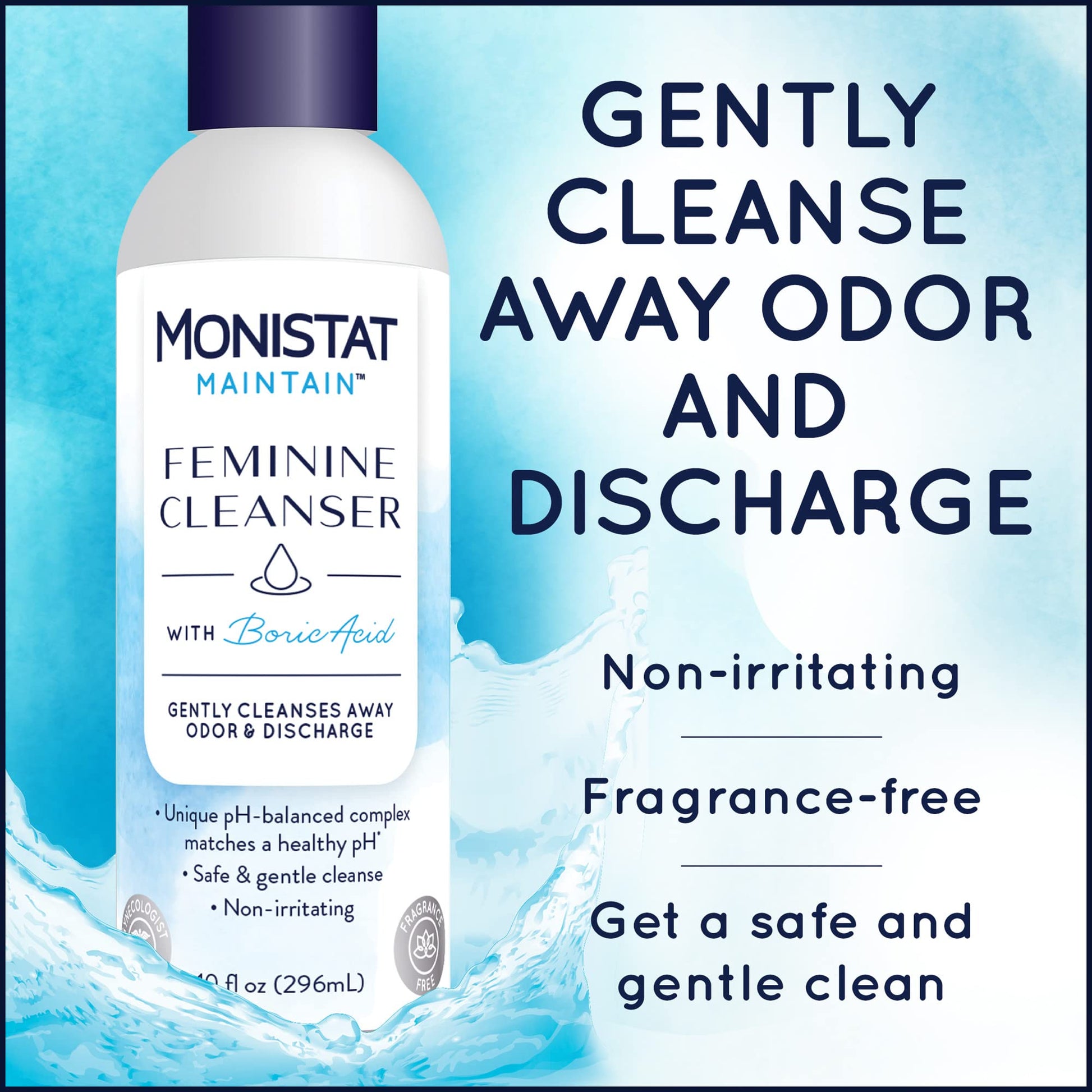 Monistat Boric Acid Feminine Cleanser, Fragrance Free Vagina Wash, 10 Fl Oz - Ome's Beauty Mart