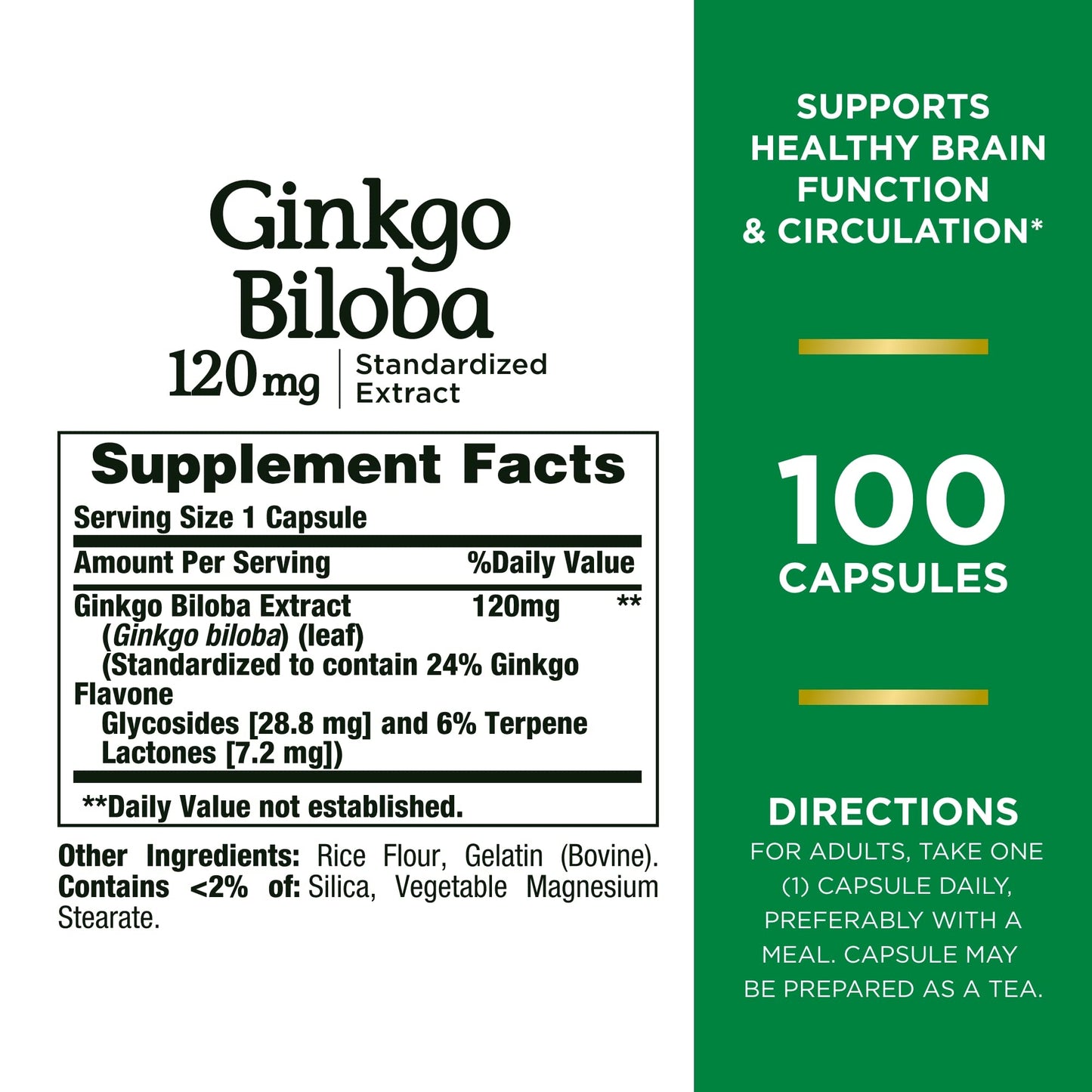 Nature's Bounty Ginkgo Biloba Capsules 120mg, Memory Support Supplement, Supports Brain Function and Mental Alertness, 100 Capsules - Ome's Beauty Mart