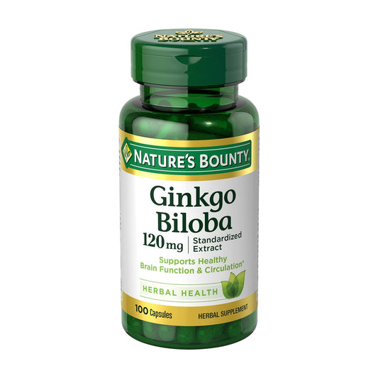 Nature's Bounty Ginkgo Biloba Capsules 120mg, Memory Support Supplement, Supports Brain Function and Mental Alertness, 100 Capsules - Ome's Beauty Mart