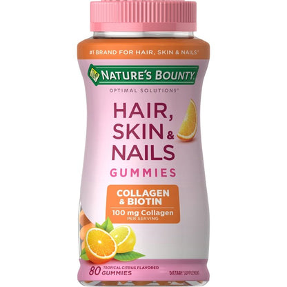 Nature's Bounty Optimal Solutions Hair Skin and Nails Gummy Vitamins With Biotin, 80 Ct - Ome's Beauty Mart