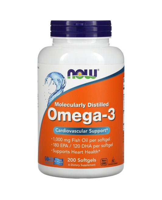 NOW Fish Oil Omega-3 | 1000 mg per Softgel | 200 Softgels Exp 08/2026 - Ome's Beauty Mart