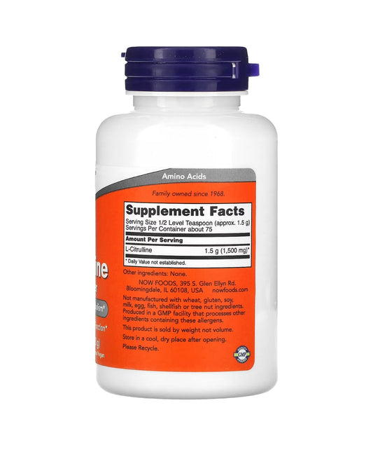 NOW L-Citrulline, Pure Powder | Supports Protein Metabolism | Healthy Immune System Function | 4 oz (113 g) Exp 07/2025 - Ome's Beauty Mart