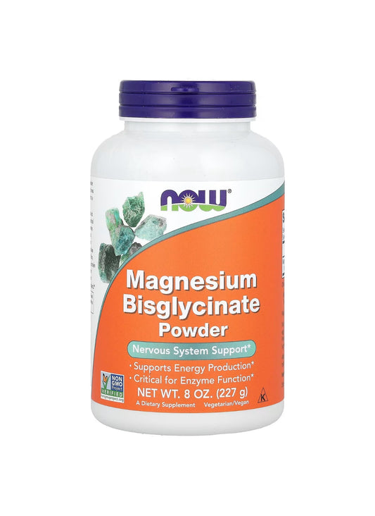 NOW Magnesium Bisglycinate Powder (Magnesium Glycinate) | 250mg | Nervous System Support | 8oz /227g Exp Aug 2026 - Ome's Beauty Mart