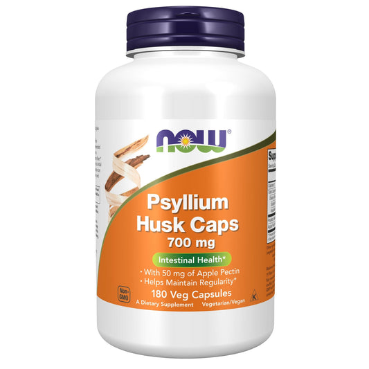 NOW Psyllium Husk Caps 700 mg with 50 mg of Apple Pectin | Intestinal Health | 180 Veg Capsules Exp 09/2026 - Ome's Beauty Mart