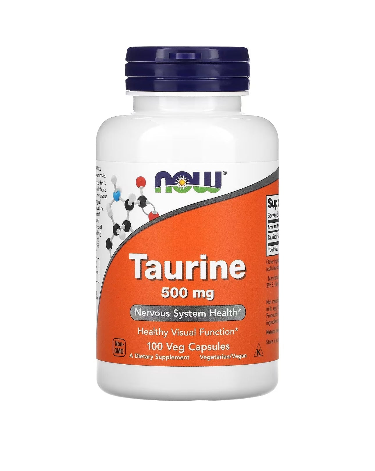 NOW Taurine 500 mg | Nervous System Health | 100 Veg Capsules Exp 05/2026 - Ome's Beauty Mart
