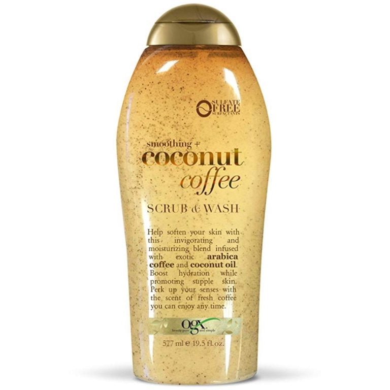 OGX Smoothing + Coconut Coffee Exfoliating Body Scrub with Arabica Coffee & Coconut Oil, Paraben-Free with Sulfate-Free Surfactants, 19.5 Fl Oz - Ome's Beauty Mart