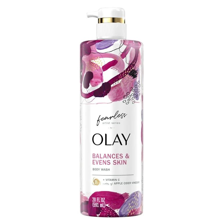 Olay Fearless Artist Series Body Wash with Vitamin C and Notes of Apple Cider Vinegar| Brightening | Balances and Evens Skin | 20 fl oz (591 ml) - Ome's Beauty Mart