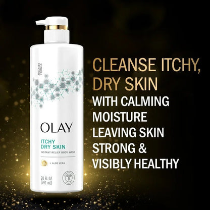 Olay Instant Relief Body Wash for Dry Itchy Skin | with Vitamin B3 Complex and Aloe Vera | Sensitive Skin | 20 fl oz (591 ml) - Ome's Beauty Mart