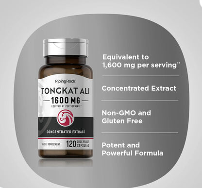 PipingRock Tongkat Ali Long Jack 1600 mg (per serving) | 120 Quick Release Capsules - Ome's Beauty Mart