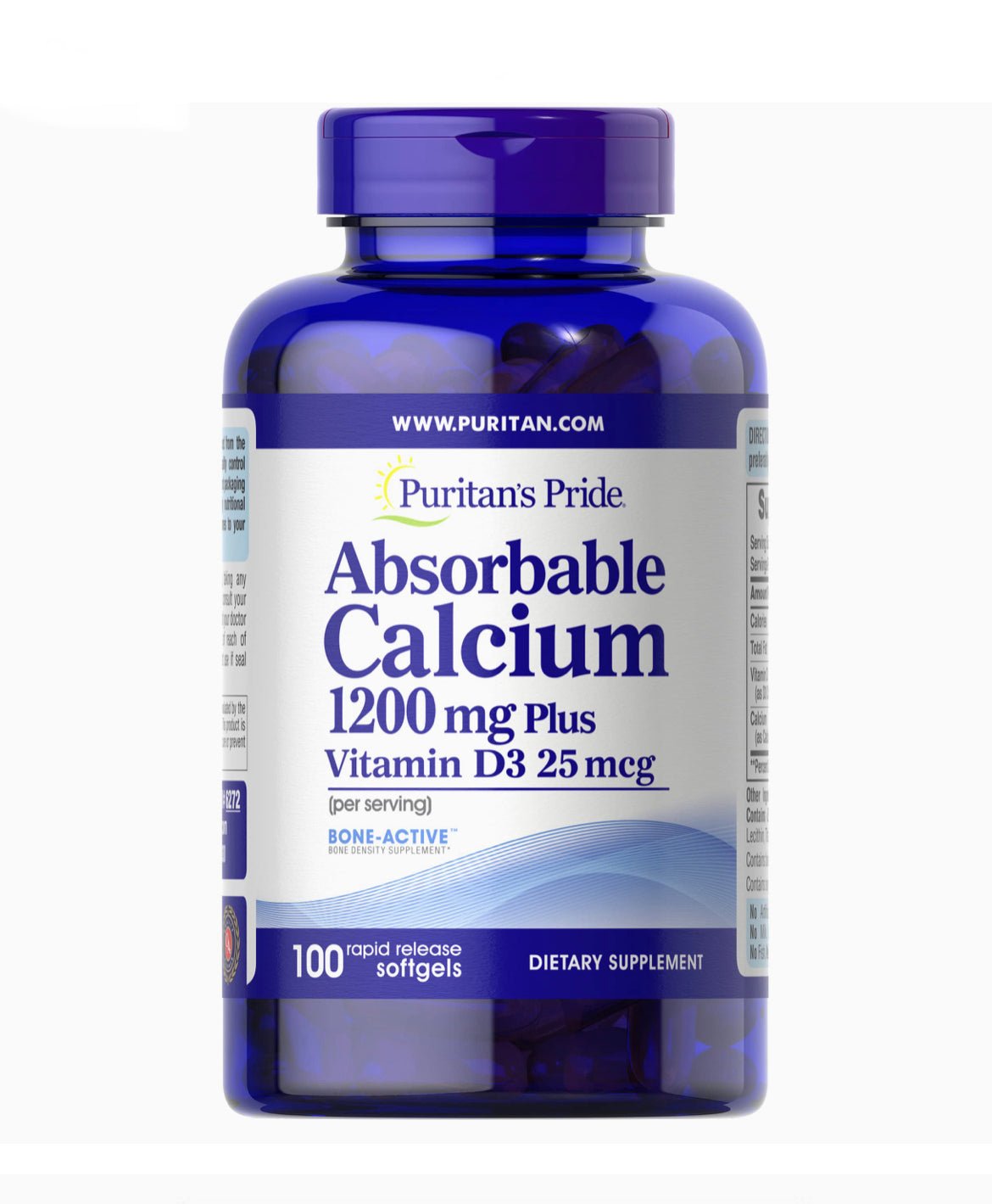 Puritan's Pride Absorbable Calcium 1200mg with Vitamin D3 25mcg 100 Softgels - Ome's Beauty Mart