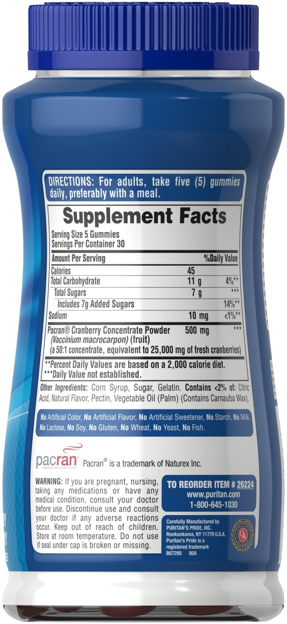 Puritan's Pride Cranberry Gummies 500 mg 150 Gummies - Ome's Beauty Mart