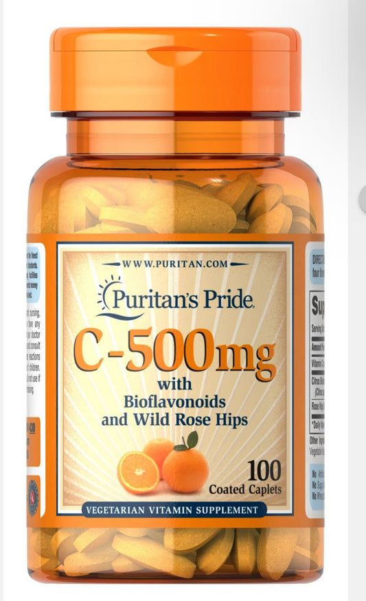 Puritan's Pride Vitamin C-500 mg with Bioflavonoids and Wild Rose Hips-100 Caplets - Ome's Beauty Mart