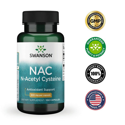 Swanson NAC N-Acetyl Cysteine - 600mg 100 Capsules Exp 02/2026 - Ome's Beauty Mart